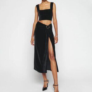 Reformation Nova Velvet Skirt Black - Size 6